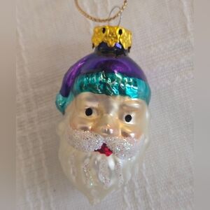 Vintage Miniature Hand Blown Radko Santa Ornament 2 Inches Glitter Tree Adorable